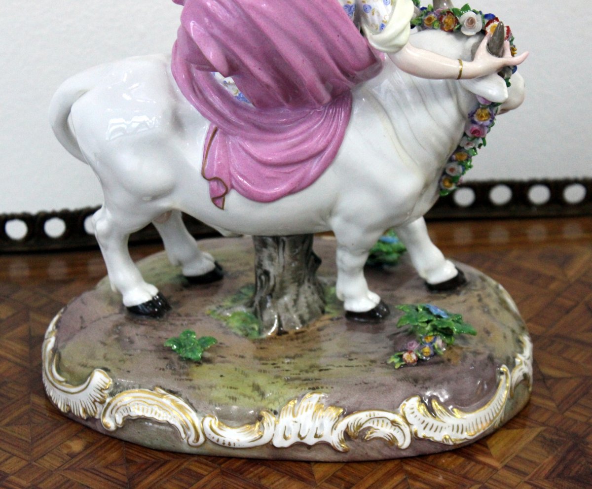 Meissen Porcelain From The XIXth Century. Europe Sitting On The Bull-photo-1