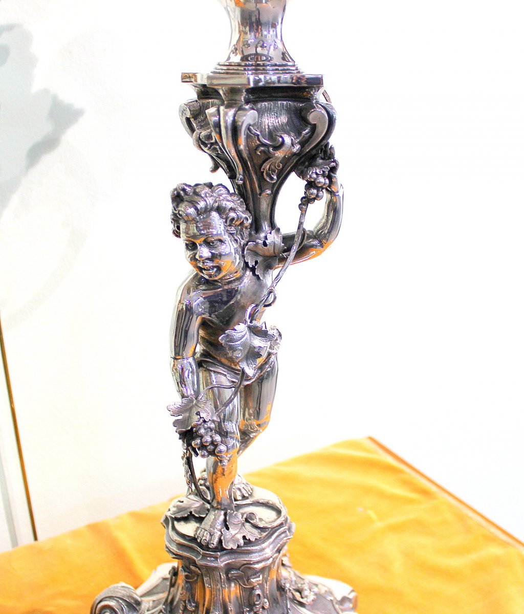 A Pair Of Monumental French Silver Candlesticks Height 83 Cm Total Weight 20 Kg-photo-1