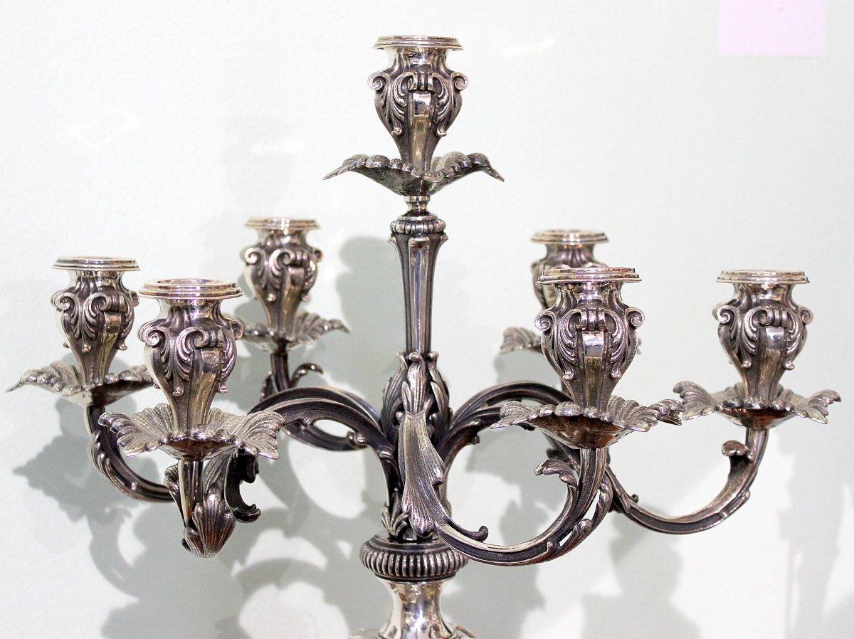 A Pair Of Monumental French Silver Candlesticks Height 83 Cm Total Weight 20 Kg-photo-5