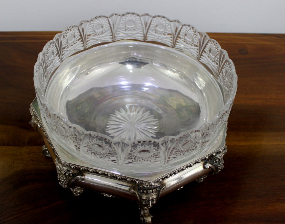Argent Jardinere Avec Verre De Cristal Italie Début Du 20ème Siècle  Poids2152gr-photo-4