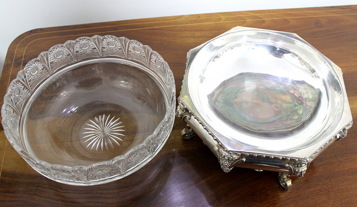 Argent Jardinere Avec Verre De Cristal Italie Début Du 20ème Siècle  Poids2152gr-photo-1