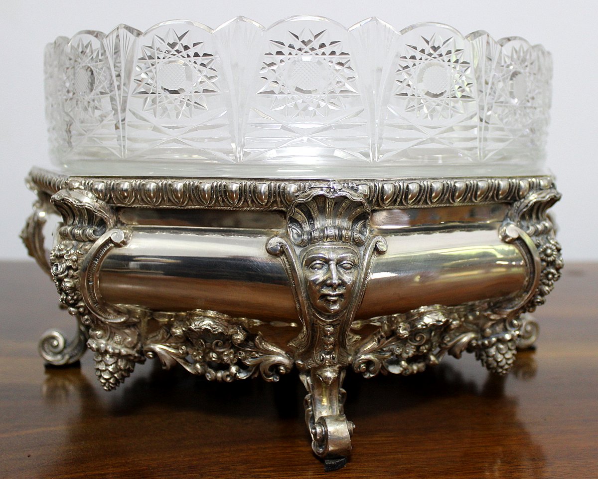 Argent Jardinere Avec Verre De Cristal Italie Début Du 20ème Siècle  Poids2152gr