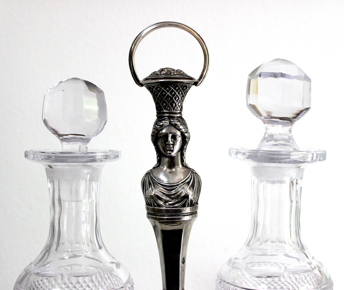 Empire Menage In Silver And Cut Glass For Oil And Vinegar, France Around 1800-photo-2