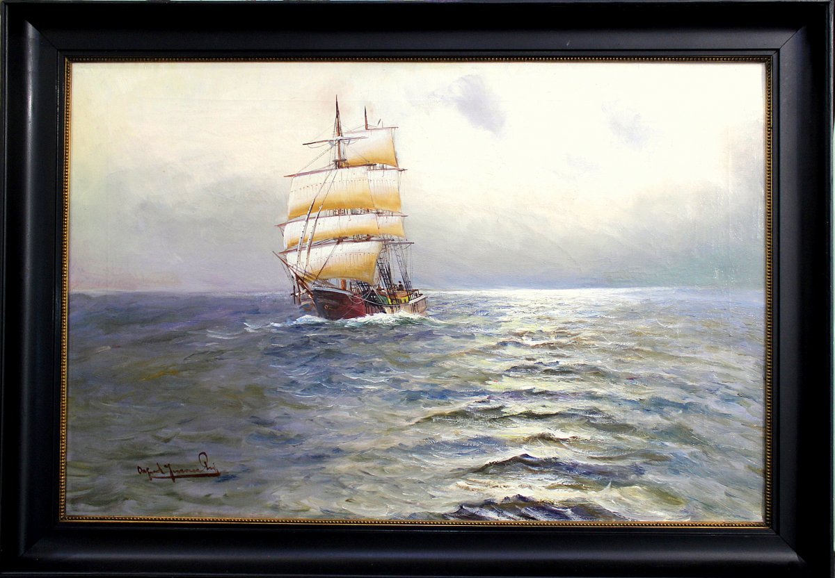 Alfred Jensen (1859-1935) Bateau Á Voile En Mer