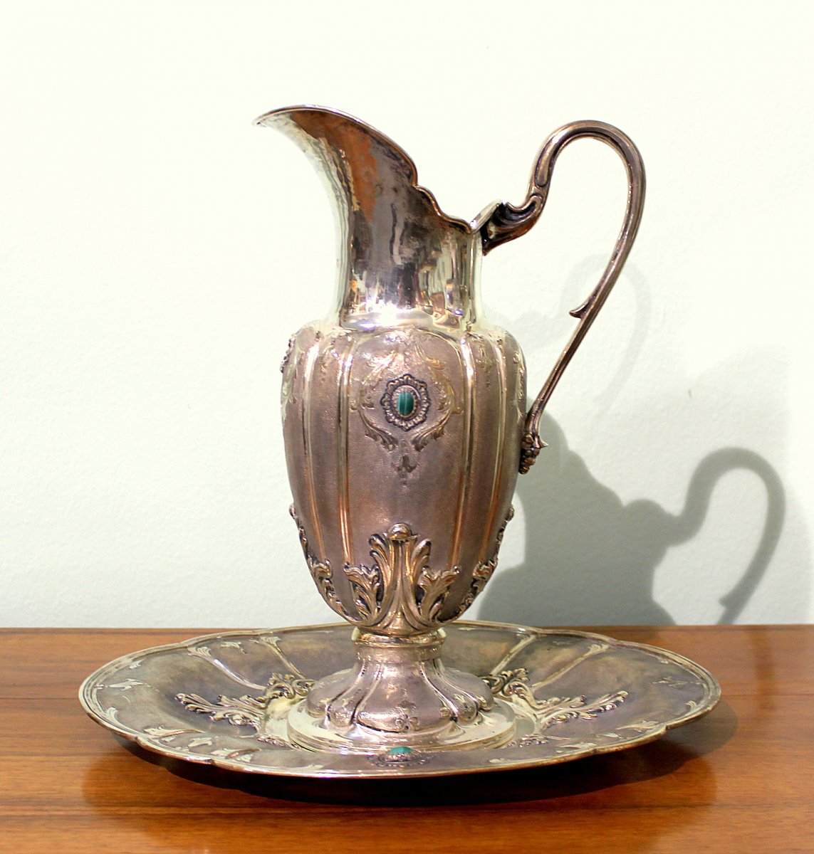 Silver Jug With A Silver Plate Decorated With Malachite-photo-2