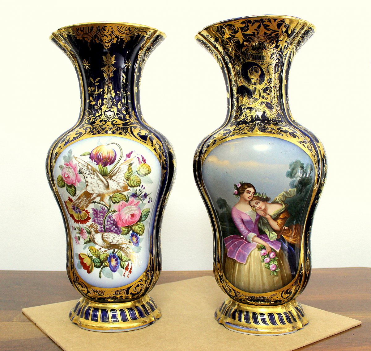 Pair Of Decorative Vases In Porcelain Painted France Early 20th Century Height: 48cm-photo-2