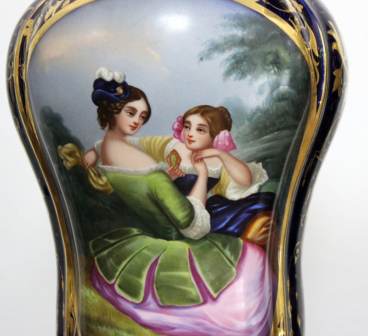 Pair Of Decorative Vases In Porcelain Painted France Early 20th Century Height: 48cm-photo-3