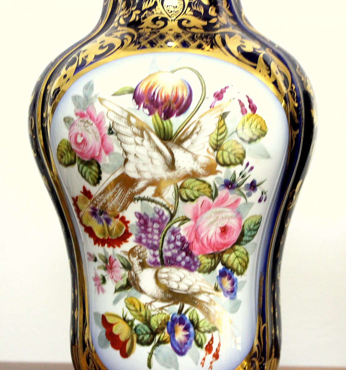 Pair Of Decorative Vases In Porcelain Painted France Early 20th Century Height: 48cm-photo-2