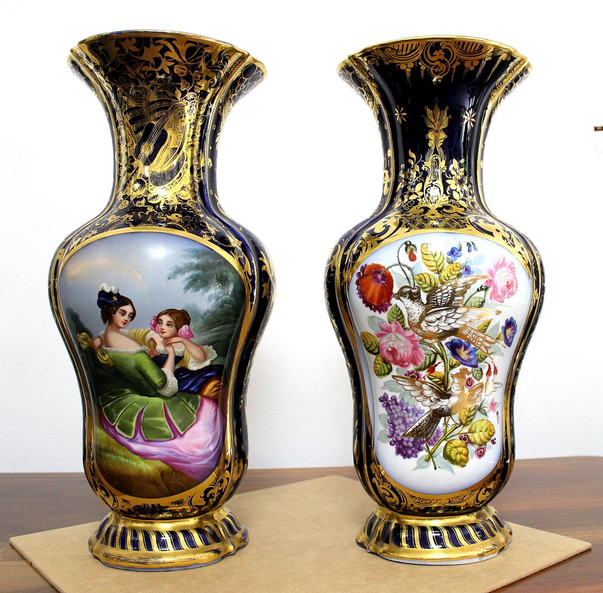 Pair Of Decorative Vases In Porcelain Painted France Early 20th Century Height: 48cm