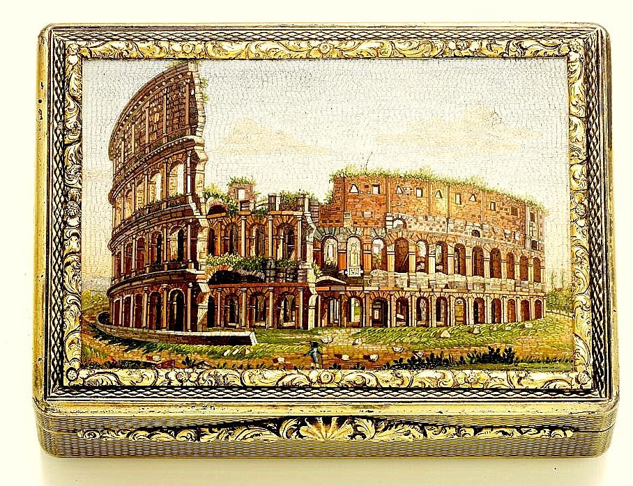 The  Micromosaic Snuffbox 'the Colosseum' By Domenico Moglia (1780-1862) Gilded Silverr And 18k Gold.-photo-3