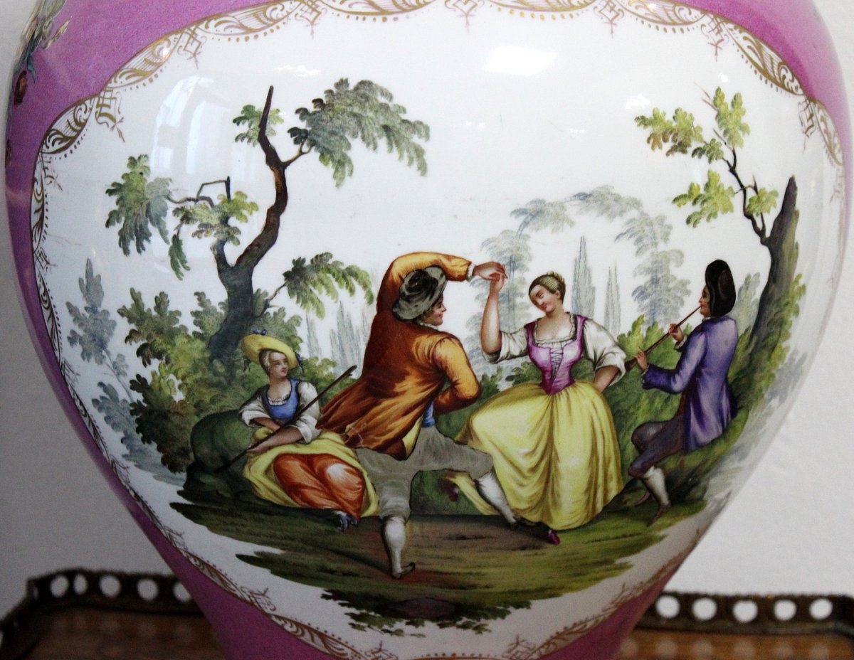 Dresden Saxony Very Large Porcelain Lid Vase Height 66cm 19 Th Century Signed Ar-photo-2