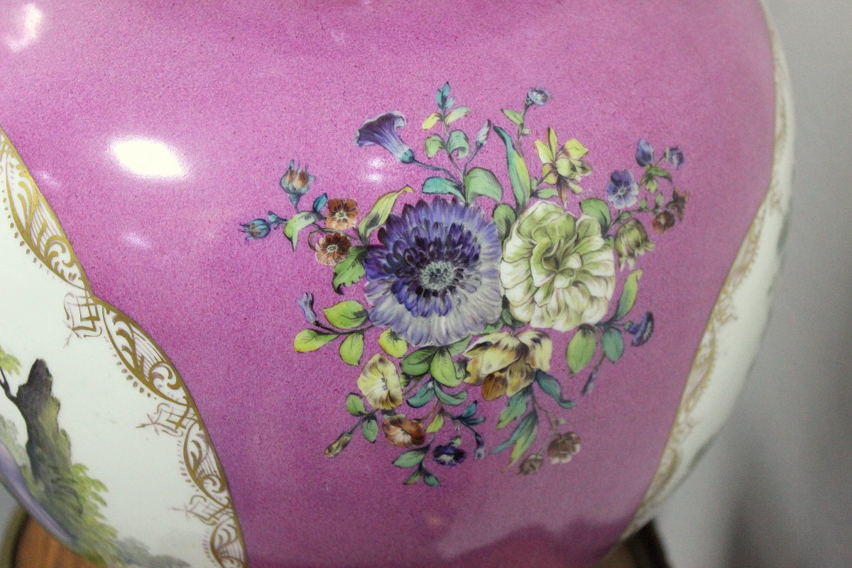 Dresde Saxe Très Grand Couvercle En Porcelaine Vase Hauteur 66cm 19 Éme Siècle Signé AR-photo-1