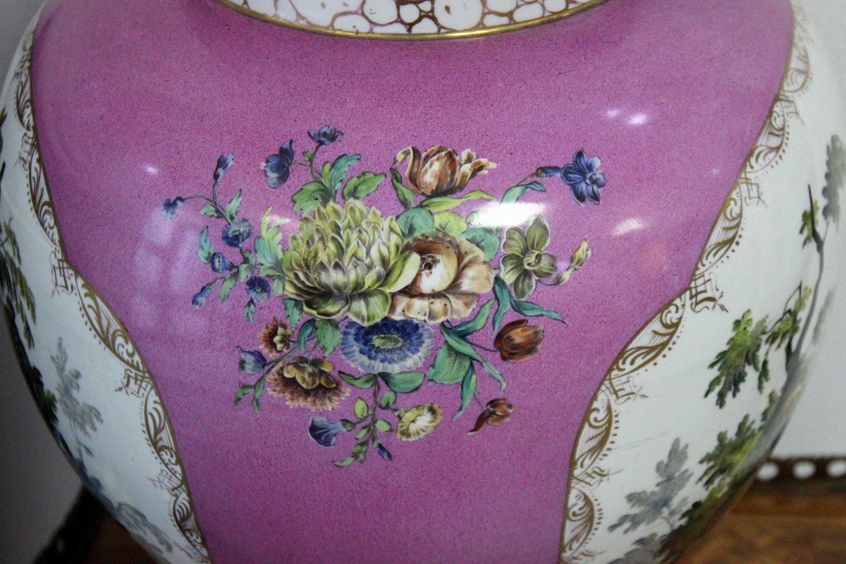 Dresde Saxe Très Grand Couvercle En Porcelaine Vase Hauteur 66cm 19 Éme Siècle Signé AR-photo-2