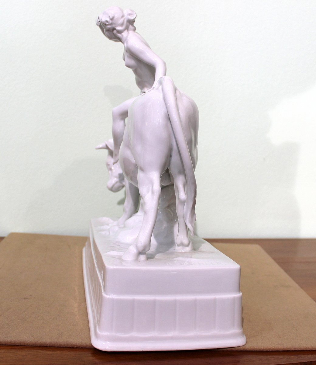 Fischer & Mieg Pirkenhamme Large White Porcelain "europe Sitting On A Bull"-photo-1
