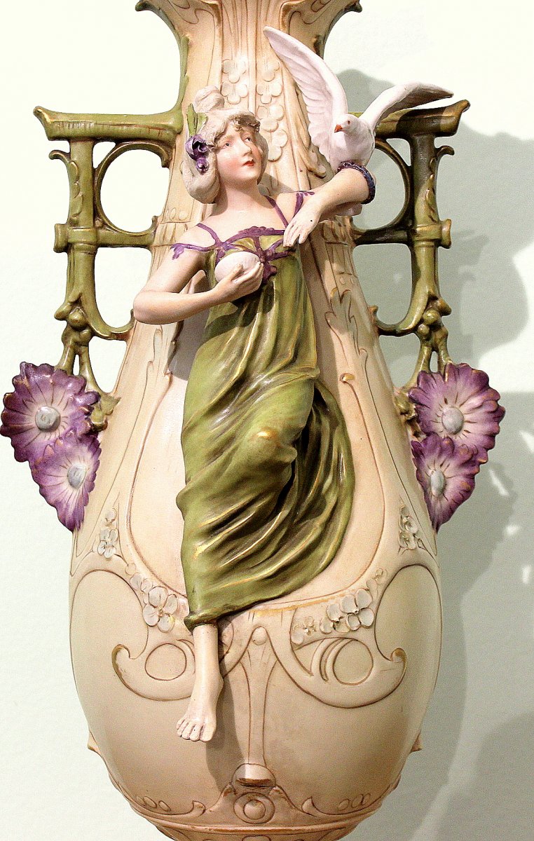 Royal Dux Eichler Large Art Nouveau Vase Marked By  Eichler Year 1900 Height 61 Cm-photo-2