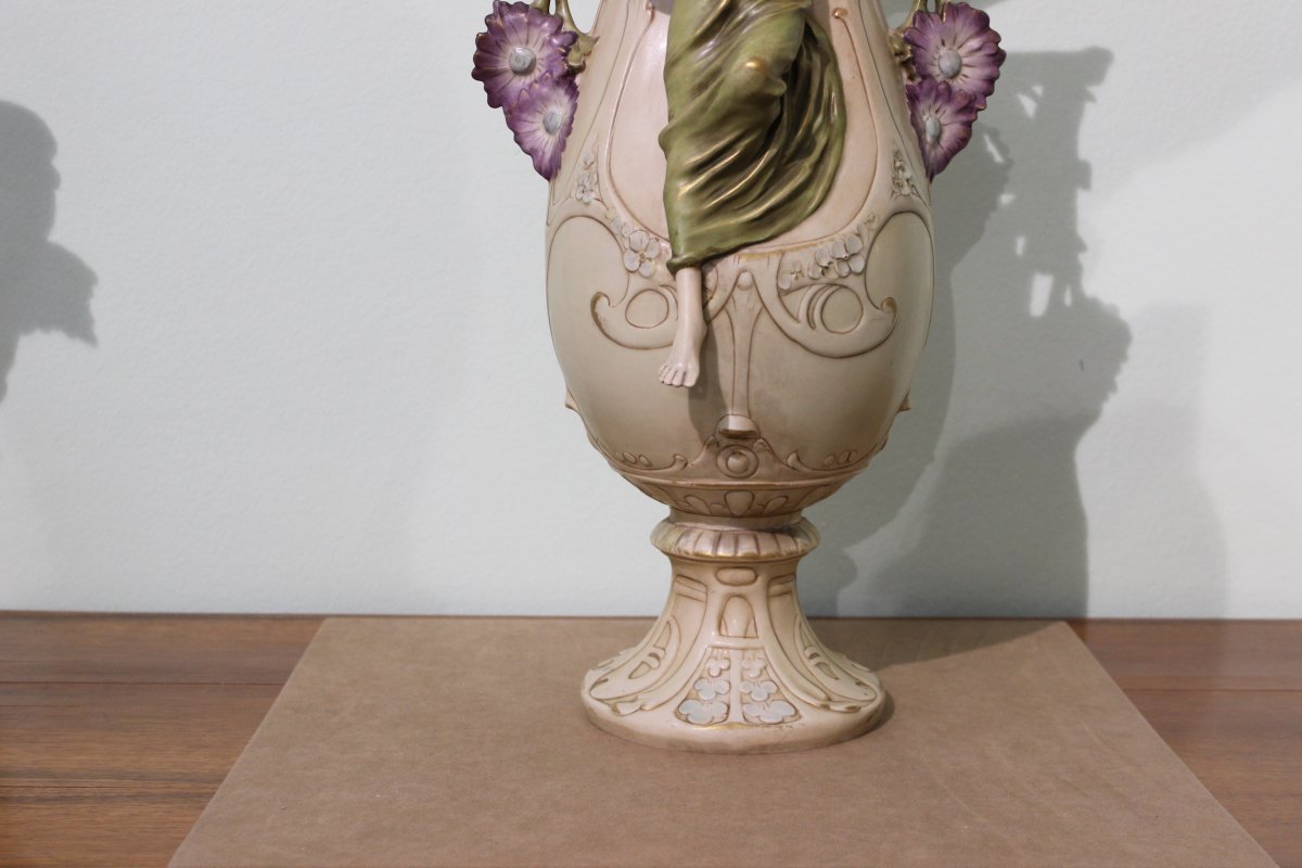 Royal Dux Eichler Large Art Nouveau Vase Marked By  Eichler Year 1900 Height 61 Cm-photo-4