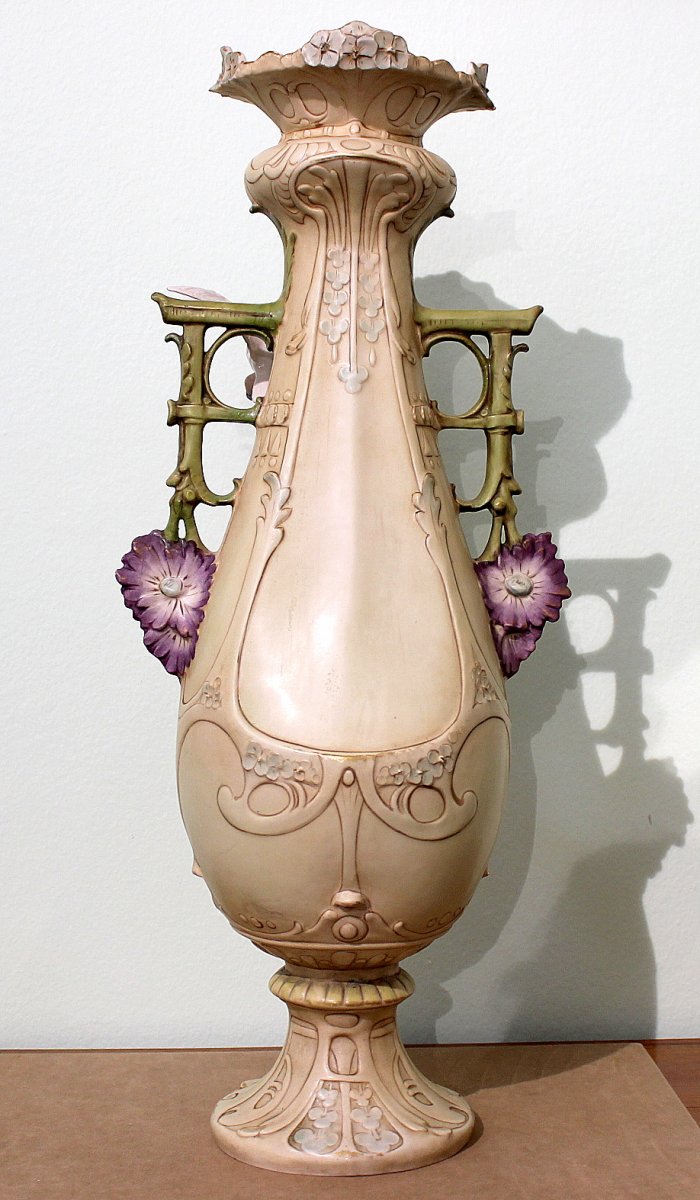 Royal Dux Eichler Large Art Nouveau Vase Marked By  Eichler Year 1900 Height 61 Cm-photo-1