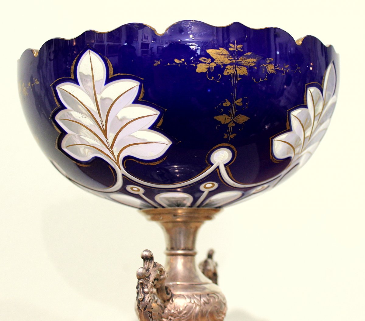 Silver Centerpiece With Laminated Glass Bowl, Marked With Diana Head Austria Late 19th Century-photo-2