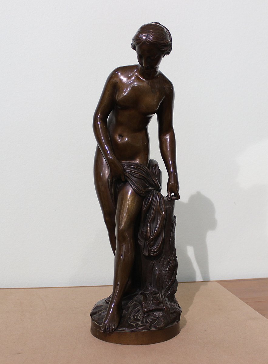 Etienne Maurice Falconet (1716-1791 France  ) After , Dark Patinated Bronze Statue Of A Woman-photo-1