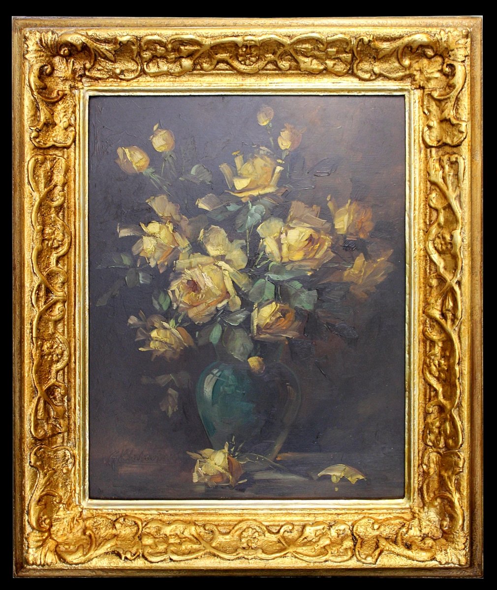 Eva Kühnhacklová   Peintre Tchèque  Ál'huile Nature Morte Avec Roses