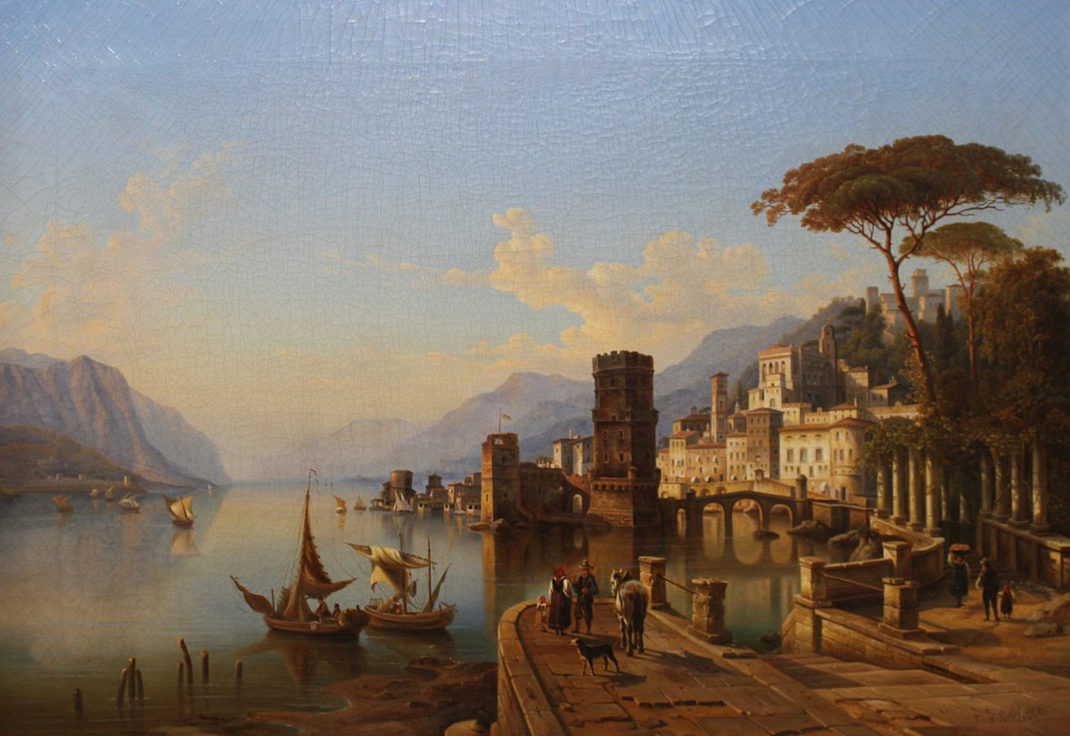 Heinrich Karl Jäckel( Jaeckel )(1842 - 1876) Peintre Allemand Lac De Côme (lago Di Como)-photo-2