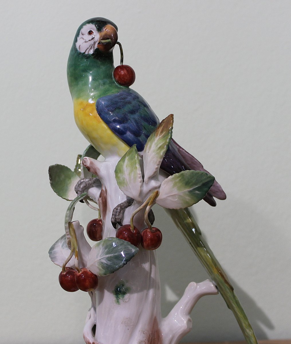 Meissen Porcelain Statue Of An Art Deco Cherry Parrot Height 30.5cm-photo-1