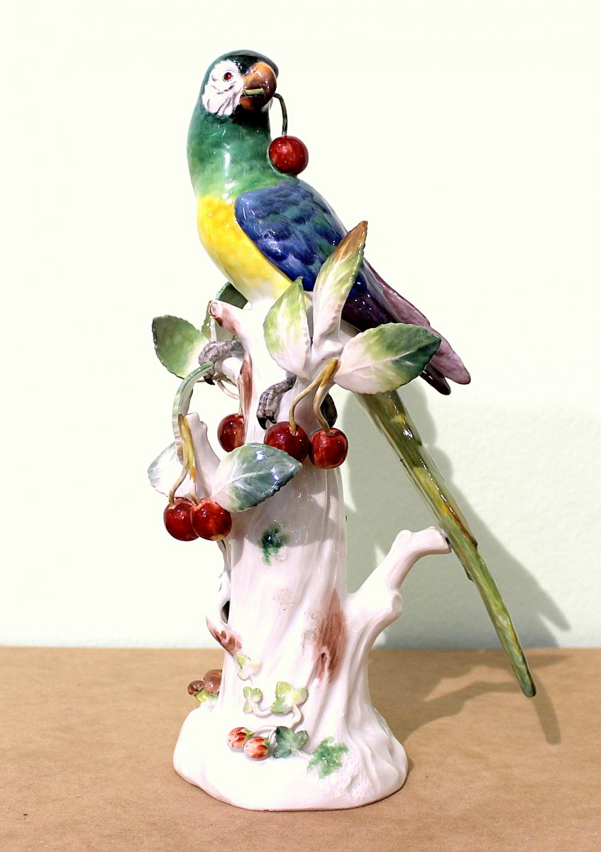 Meissen Porcelain Statue Of An Art Deco Cherry Parrot Height 30.5cm