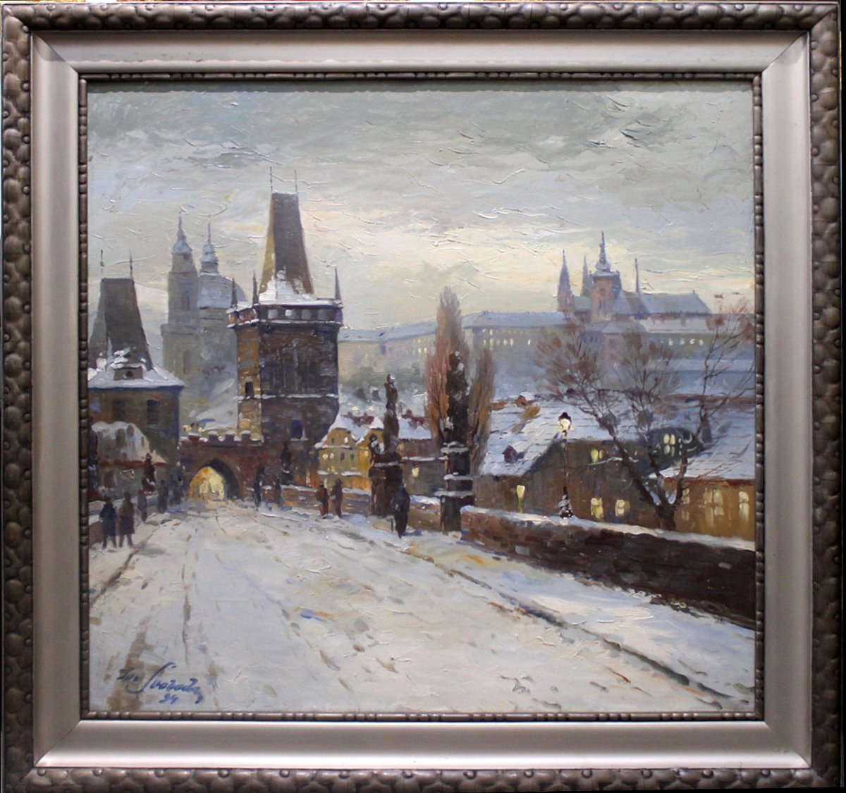 Czech Painter Josef Svoboda 1901 - 1945 "prague Winter Motif With The Bridge Tower"