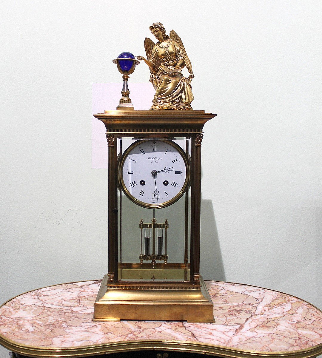 UNE HORLOGE DE MANTEL FRANÇAISE À QUATRE VERRES DU XIXe SIÈCLE AVEC DOUBLE PENDULE AU MERCURE-photo-4