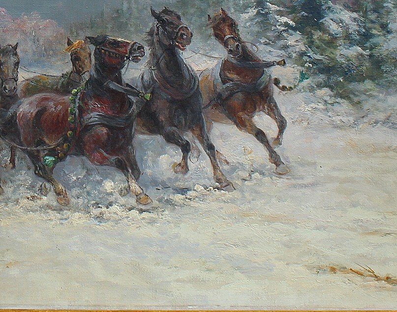 Gustav Prucha (Vienne 1875-1952) Peintre Autrichien."Troïka Russe"-photo-3