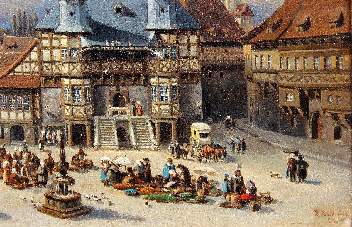 LOUIS WILHELMY 1820 - 1881 GERMAN PAINTER  " VUE SUR LA VILLE " -photo-4
