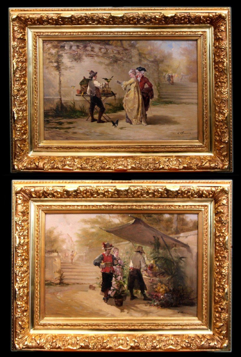 Peintre Français 1x Paire De Tableaux De Genre Signe Chauvin