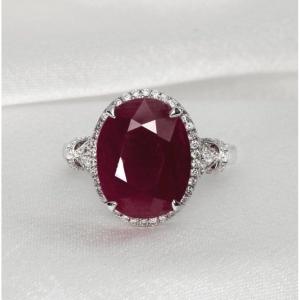 14 Kt. 8.48 Ct White Gold Unheated Ruby And 0.33 Ct Diamond Ring, Igi Certified