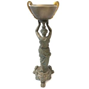 Large Antique Candlestick With A Figure, Featuring A Magnificent Base