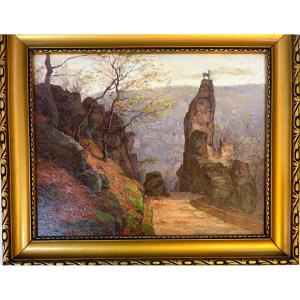 Peintre Tchèque W. Kraus Première moitié du XXe siècle " Jelení skok (Le Saut du cerf)"