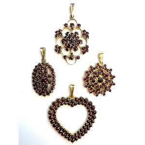 Czech Garnets "four Gold-plated Silver Pendants"