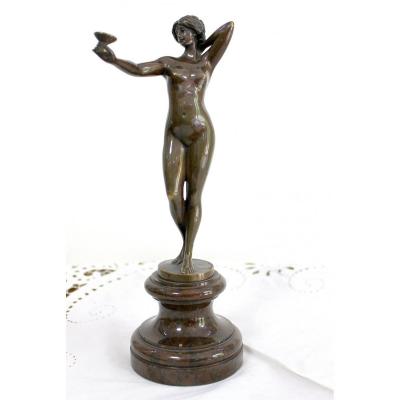 Charles Dumont (français, Début Du 20e Siècle) Art Noveau Figure En Bronze d'Unefemme Nue