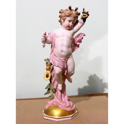 Meissen The Large Porcelain Angel "allegory Of The Day" Germany Around 1830 Height 39cm