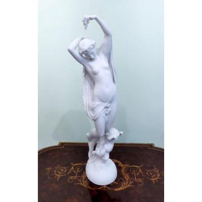 French Biscuit Porcelain Figurine Representing A Woman .height: 55cm