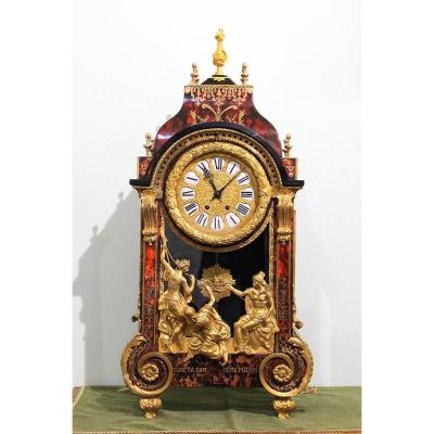  Large French Boulle Mantel Clock Of 19th Century