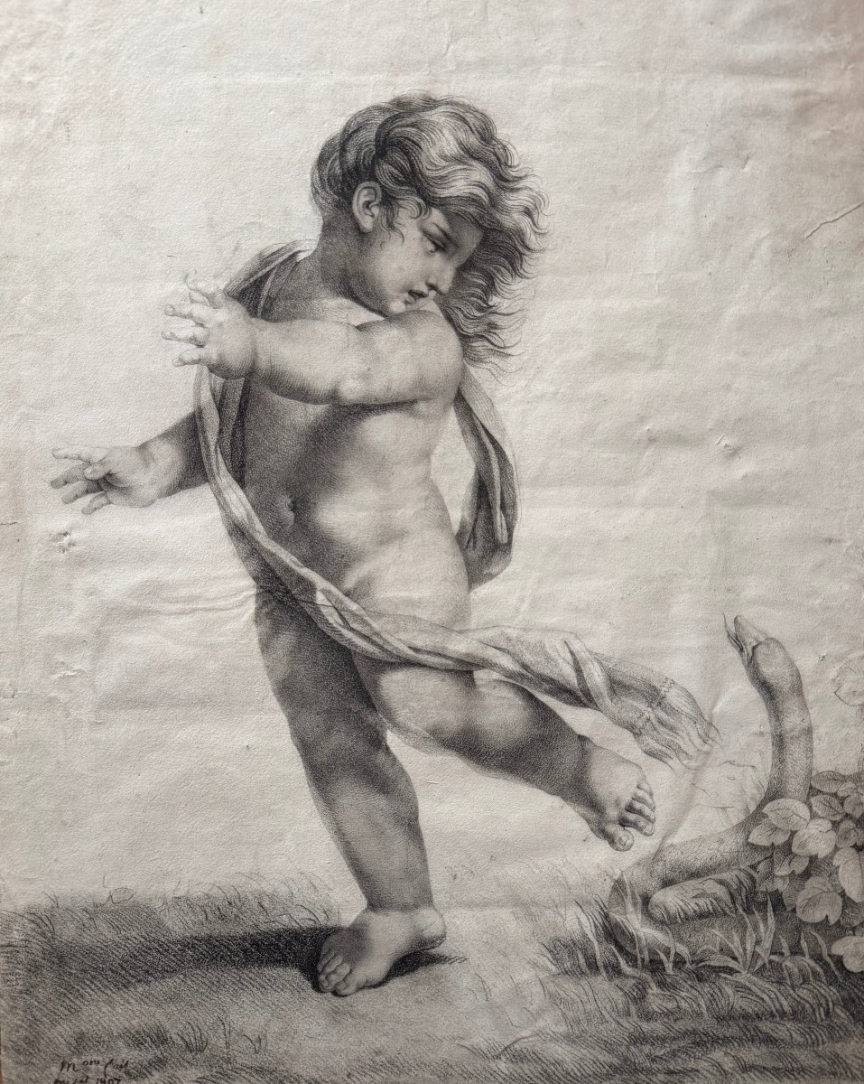 Amour poursuivi par un serpent daté 1807 école française