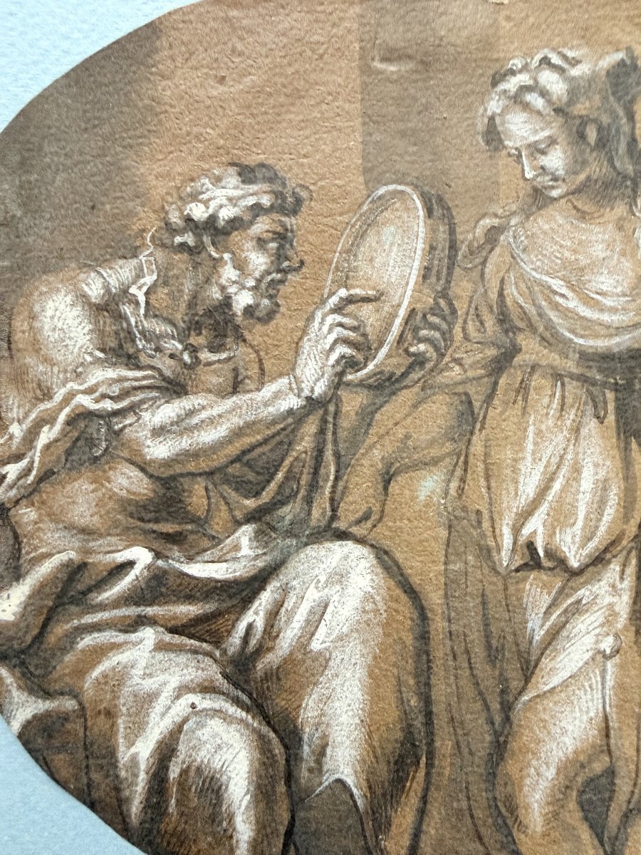Hercule et Omphale, lavis brun Fin XVIIème siècle-photo-3