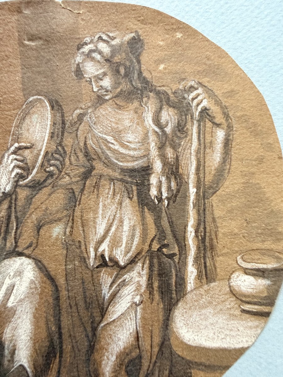 Hercule et Omphale, lavis brun Fin XVIIème siècle-photo-4