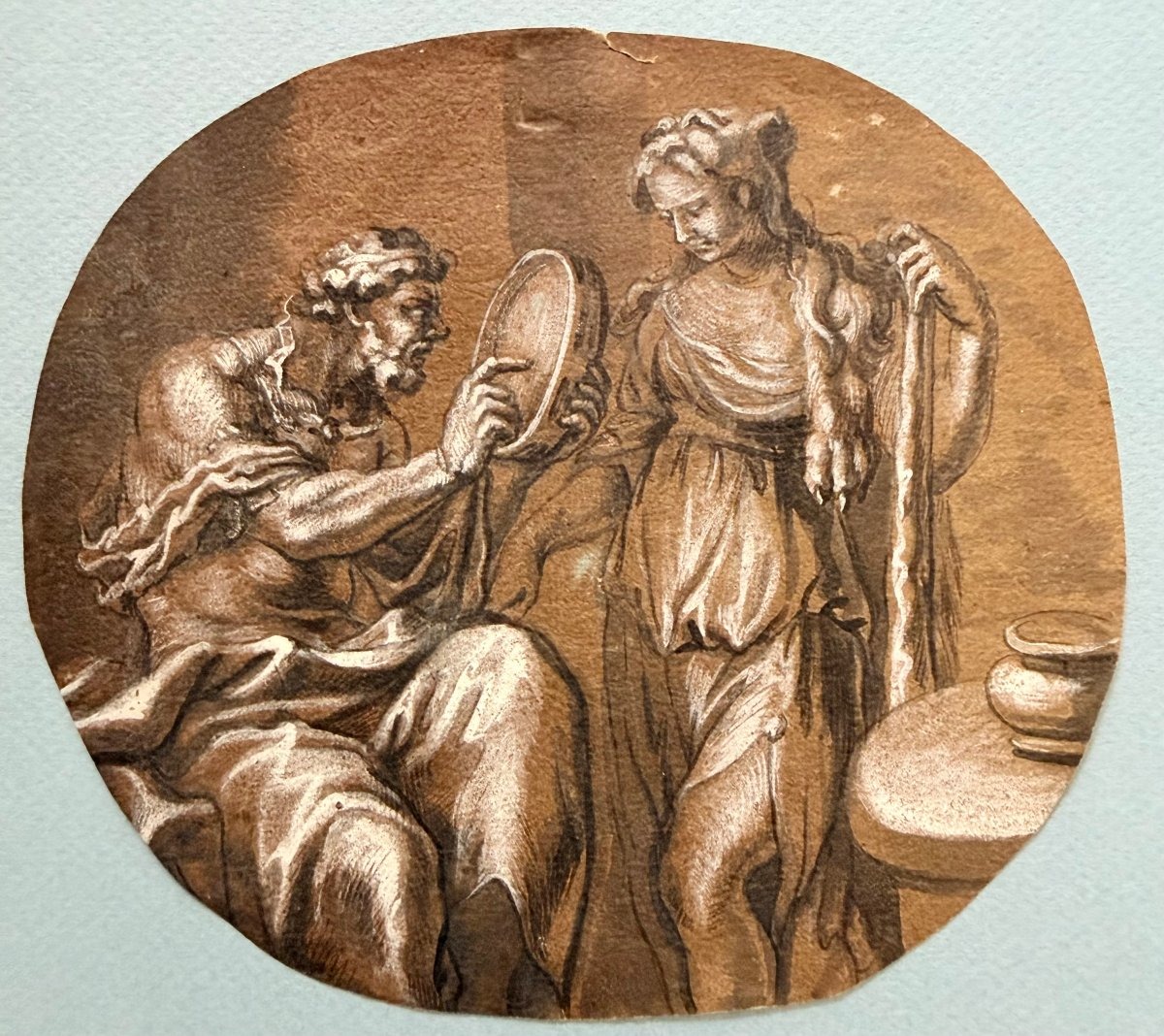 Hercule et Omphale, lavis brun Fin XVIIème siècle