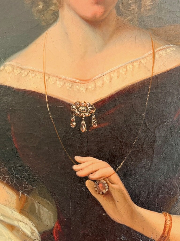 Portrait d'une élégante, huile sur toile, XIXème siècle-photo-2
