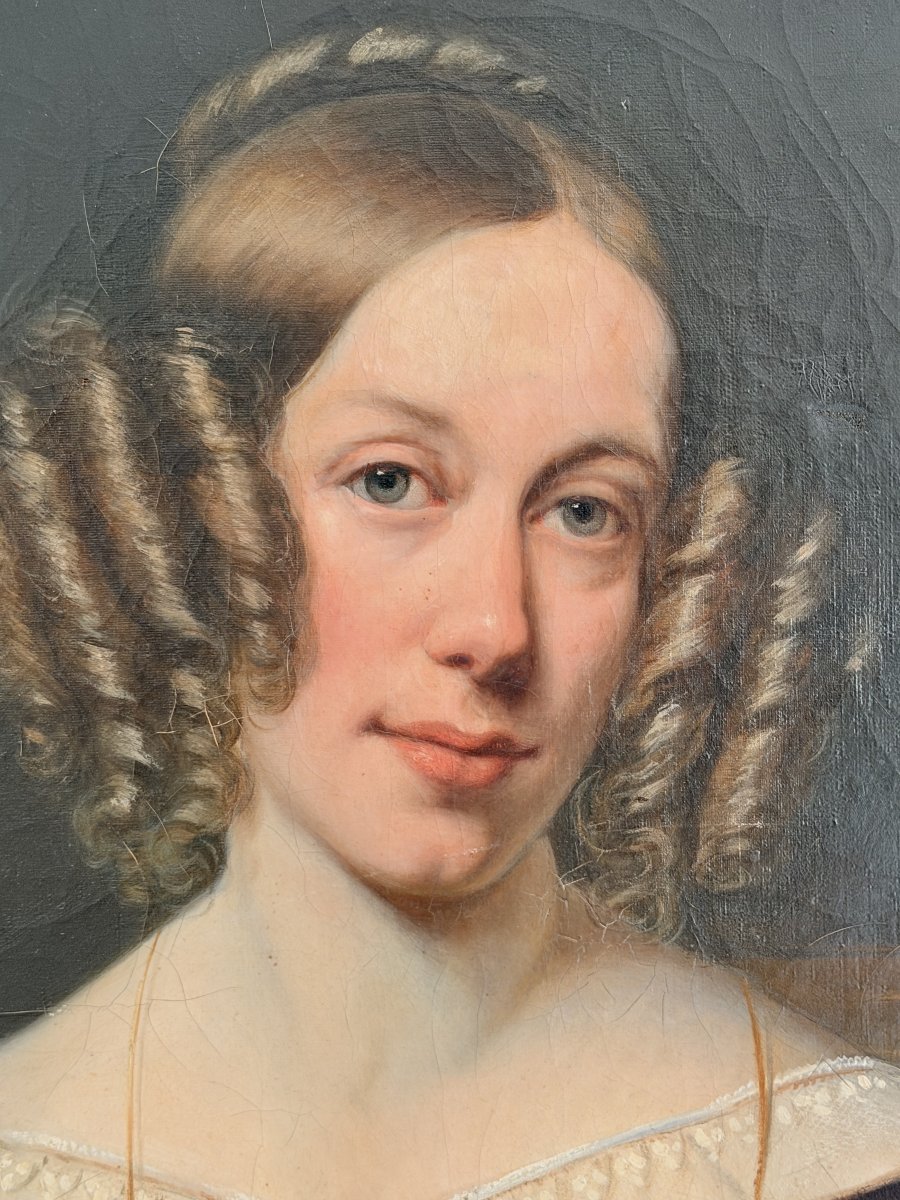Portrait d'une élégante, huile sur toile, XIXème siècle-photo-3