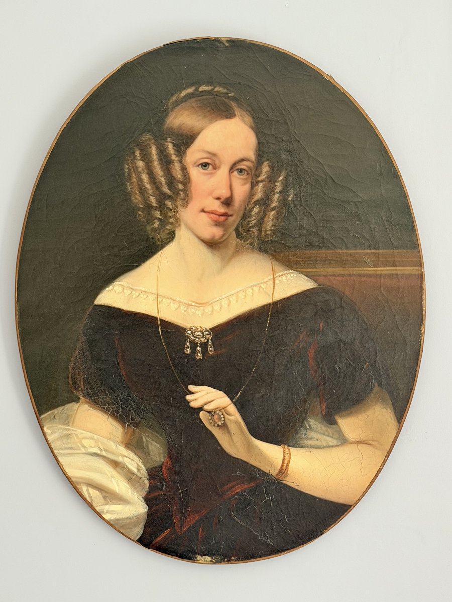 Portrait d'une élégante, huile sur toile, XIXème siècle