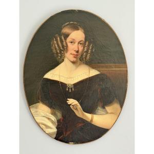Portrait d'une élégante, huile sur toile, XIXème siècle