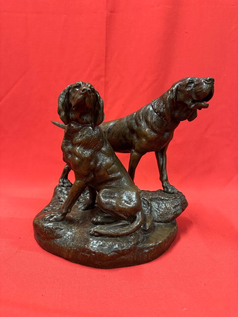 Pair Of Hunting Dogs By Leon Bureau