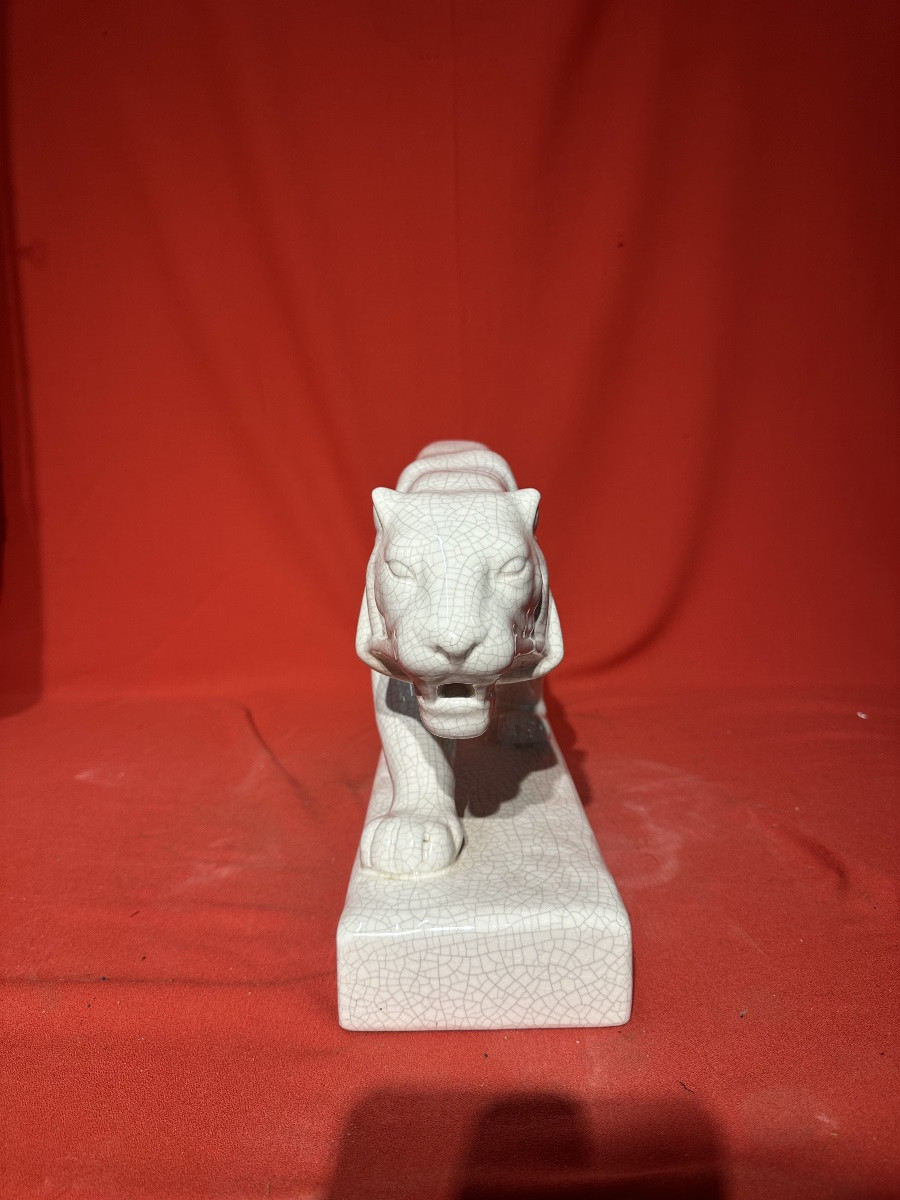 Art Deco Ceramic Panther Sculpture By Emaux De Louviere-photo-4